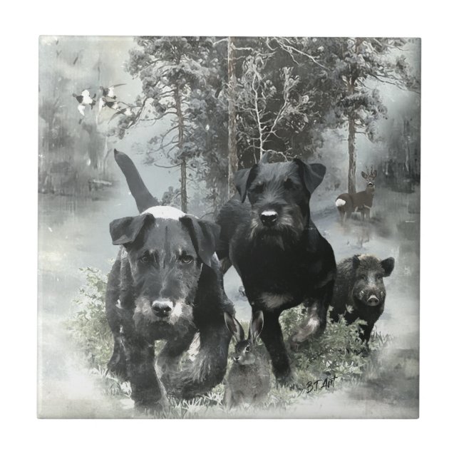 Azulejo Terrier de caza alemán, El Jagdterrier , Arte (Frente)