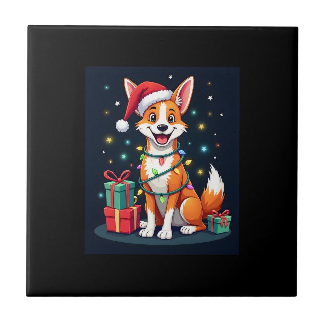 Azulejo Terrier de zorro Luces de Navidad Santa Terrier de (Frente)