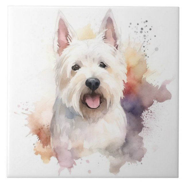 Azulejo Terrier escocés blanco, mascota de perro, acuarela (Frente)