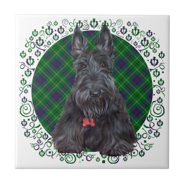 Azulejo Terrier Escocés sobre Tartán (Frente)