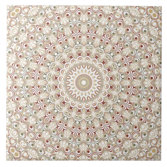 Azulejo Terroso Gris Marrón y Patrón Mandala de Herrumbre (Frente)