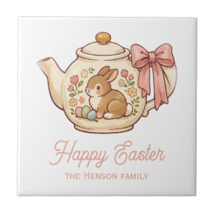 Azulejo Tetera Conejo de Pascua Personalizada Floral 