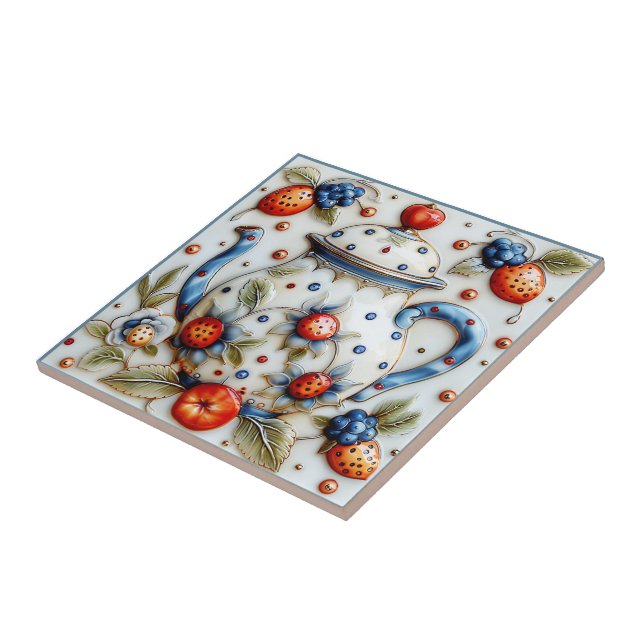 Azulejo Tetera de época rústica decorativa (Lado)