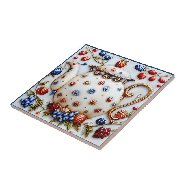 Azulejo Tetera de época rústica decorativa (Lado)