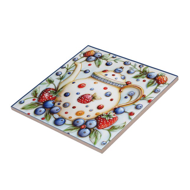 Azulejo Tetera de época rústica decorativa (Lado)