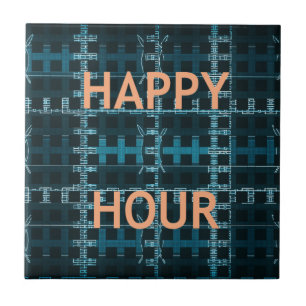 Azulejo Texto de Hora Feliz Azul Impresión de Arte Vectori