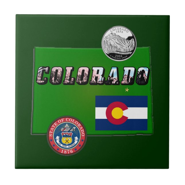 Azulejo Texto de imagen de Colorado, bandera, sello, trime (Frente)