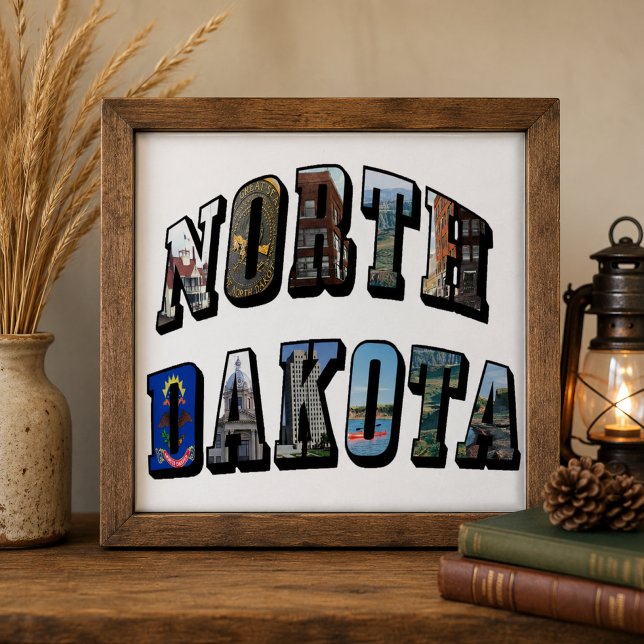 Azulejo Texto de imagen de Dakota del Norte (North Dakota Picture Text Ceramic Tile)