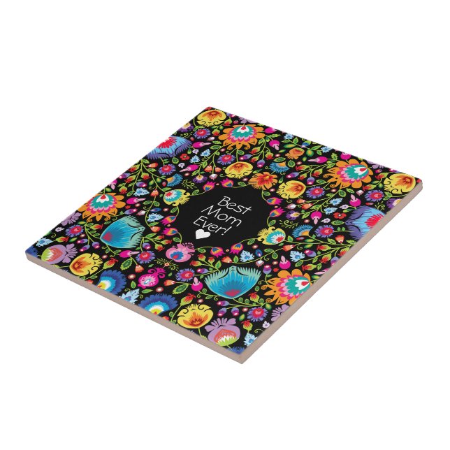 Azulejo texto personalizado, flores folclóricas  (Lado)