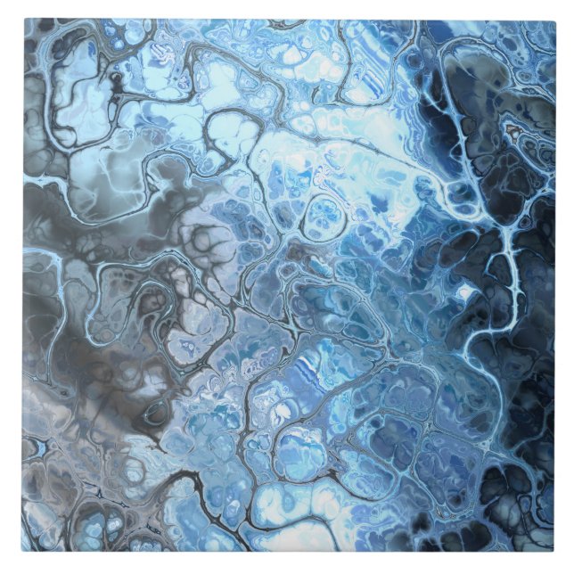 Azulejo Textura abstracta de fluido de hielo mármol azul y (Frente)