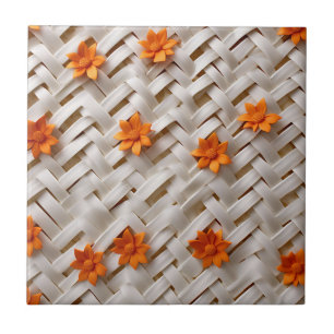 Azulejo Textura de cucharada blanca con flores Naranjas