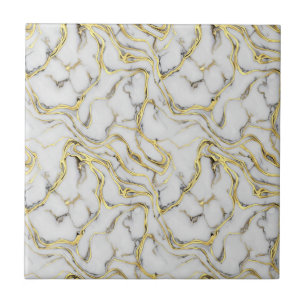 Azulejo Textura de mármol blanco de oro líquido de lujo