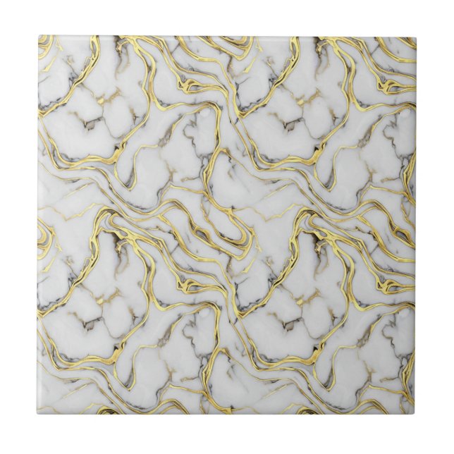 Azulejo Textura de mármol blanco de oro líquido de lujo (Frente)