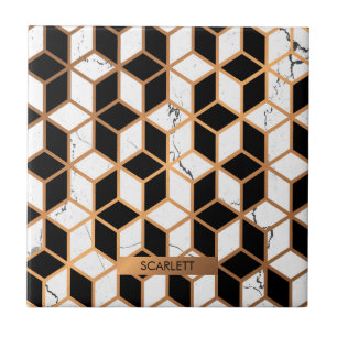 Azulejo Textura de mármol con cubos dorados