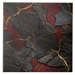 Azulejo Textura de piedra agrietada, rojo negro y dorado