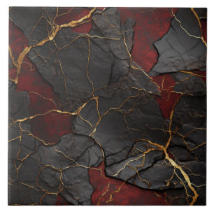 Azulejo Textura de piedra agrietada, rojo negro y dorado