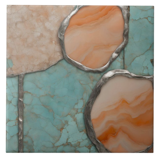 Azulejo Textura de piedra de melocotón y plata (Frente)