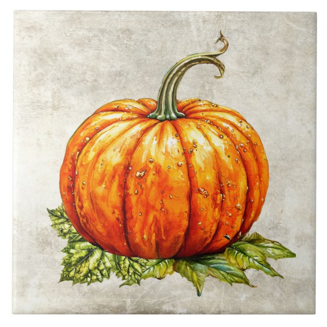 Azulejo Textura Falsa de Calabaza Rústica Acuarela (Frente)