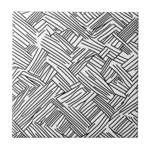 Azulejo Textura Geométrica de Línea Abstracta Negra y Blan