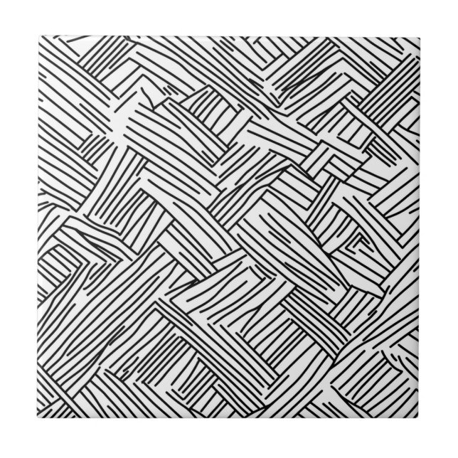 Azulejo Textura Geométrica de Línea Abstracta Negra y Blan (Frente)