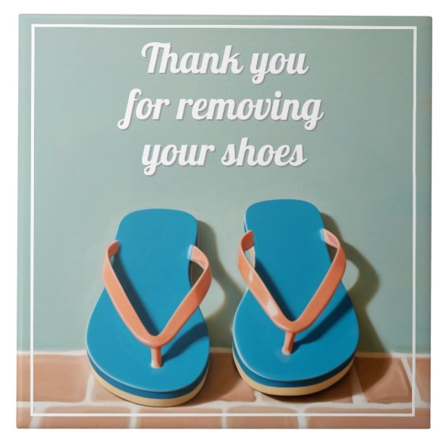 Azulejo Thank you for Removing your Shoes flip flop sign (Frente)