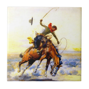 Azulejo “The Bucker” Arte Occidental de Charles M Russell