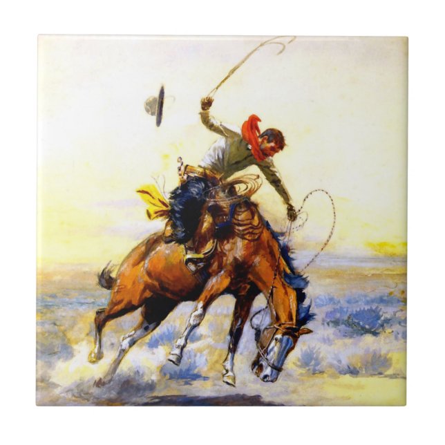 Azulejo “The Bucker” Arte Occidental de Charles M Russell (Frente)