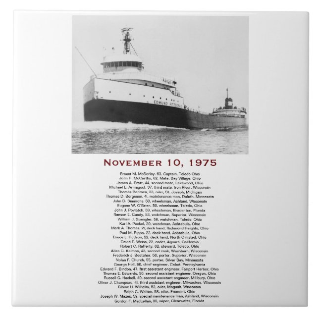 Azulejo The Edmund Fitzgerald with Crew Names (Frente)
