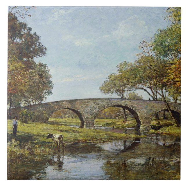 Azulejo The Old Bridge (por Theodore Robinson) (Frente)