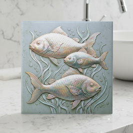 Azulejo Three Fish Opalescent Bas Relief D1221