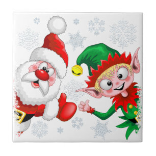 Azulejo Thumbup de caracteres de Navidades de Santa y Elf