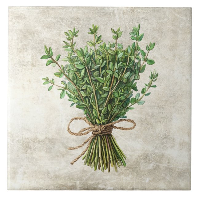 Azulejo Thyme Rustic Herbs Spices Faux Ceramic Tile (Frente)