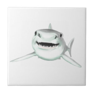 Azulejo tiburón acuarela sonriendo gris verde océano anima