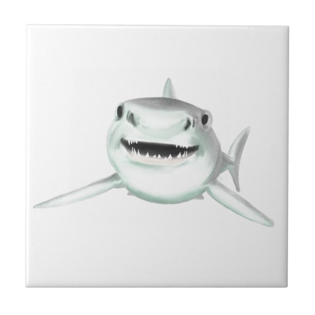 Azulejo tiburón acuarela sonriente verde animal marino (Frente)