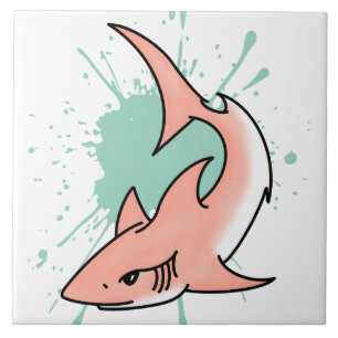 Azulejo tiburón rosa semana dibujos animados tatuaje arte