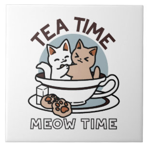 Azulejo Tiempo de embutido de té - Diseño de gato y té lin