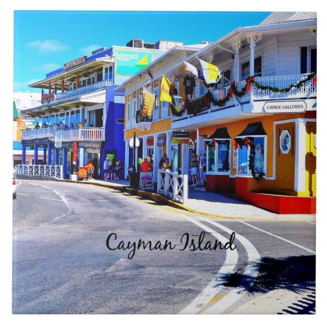 Azulejo Tiendas Coloridas de Islas Caimán (Frente)