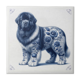 Azulejo Tierra azul de Delft Landseer Newfoundland
