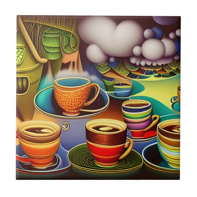Azulejo Tierra caprichosa de tazas de café (Frente)