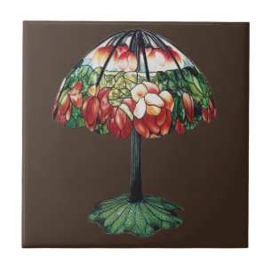 Azulejo Tiffany Art Nouveau Floral de Loto Rojo Vintage