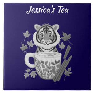 Azulejo Tigre Adorable con té de hierbas. Personalizar