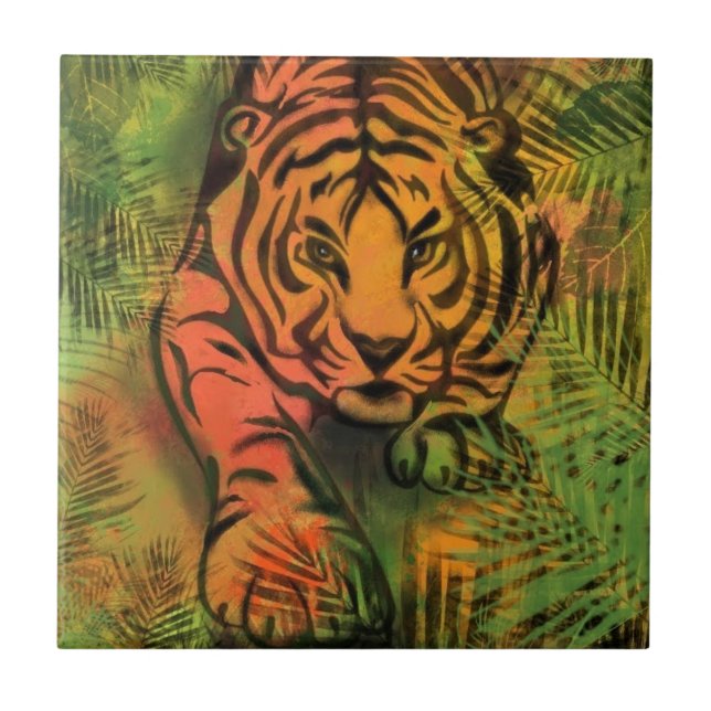 Azulejo Tigre al acecho - Colección de Arte Dibujo Combina (Frente)