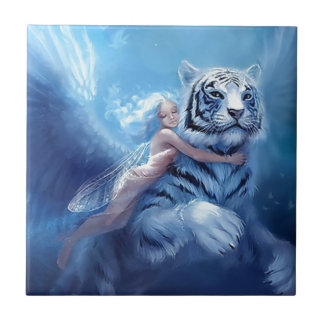 Azulejo Tigre blanco que vuela con ángel