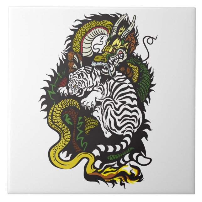 Azulejo tigre blanco y dragón verde (Frente)