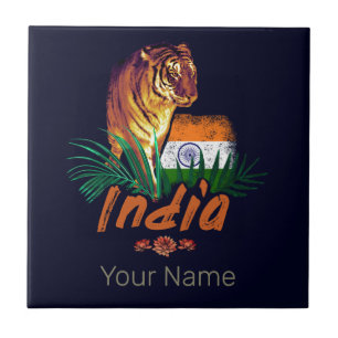Azulejo Tigre de la India con bandera retro Lotus souvenir