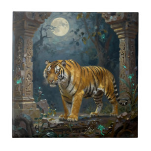 Azulejo Tigre en dunas antiguas bajo la luna llena