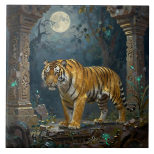 Azulejo Tigre en dunas antiguas bajo la luna llena