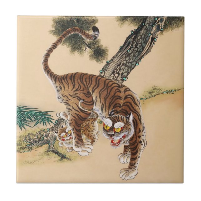 Azulejo Tigre feo coreano de Minhwa (Frente)