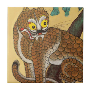 Azulejo Tigre feo del pueblo Minhwa coreano