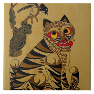 Azulejo Tigre idiota y urraca regañona Minhwa coreana